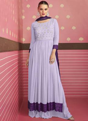 Lavender Georgette Embroidery Party Wear Salwar Kameez 1