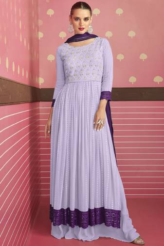 Lavender Georgette Embroidery Party Wear Salwar Kameez