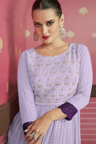 Lavender Georgette Embroidery Party Wear Salwar Kameez