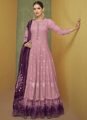 Ramadan Salwar Kameez Pink Georgette Embroidery Anarkali Semi Stitched 1