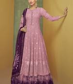 Ramadan Salwar Kameez Pink Georgette Embroidery Anarkali Semi Stitched