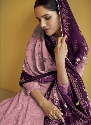 Ramadan Salwar Kameez Pink Georgette Embroidery Anarkali Semi Stitched 2