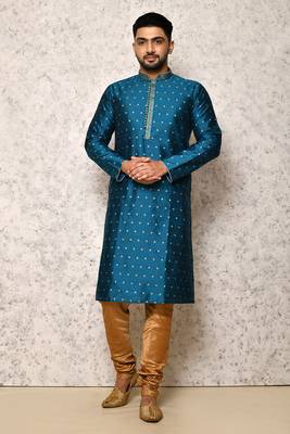 Ranak Turquoise Art Silk Kurta Pajama 1