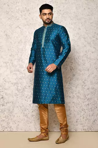 Ranak Turquoise Art Silk Kurta Pajama