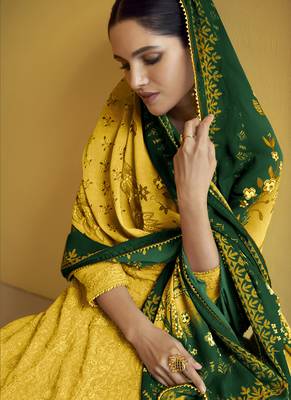 Yellow and Green Georgette Resham Embroidered Anarkali Set 2