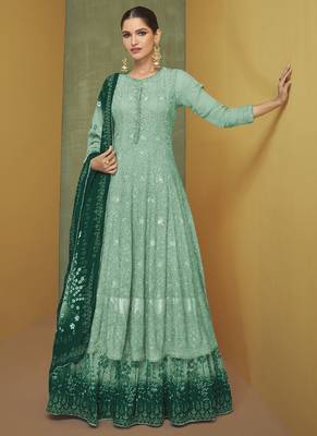 Turquoise Georgette Embroidery Anarkali Salwar Kameez 1