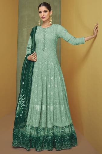 Turquoise Georgette Embroidery Anarkali Salwar Kameez