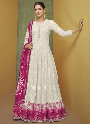 White Georgette Embroidery Anarkali Salwar Kameez 1