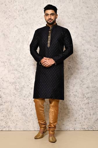 Ranak Navy Blue Art Silk Kurta Pajama