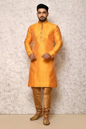 Ranak Yellow Art Silk Kurta Pajama