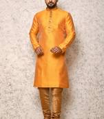Ranak Yellow Art Silk Kurta Pajama