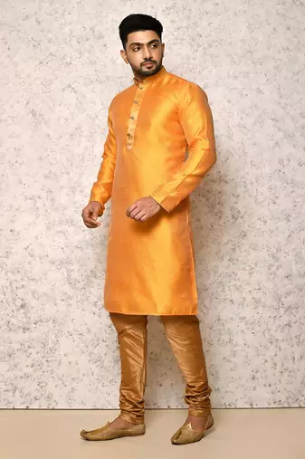 Ranak Yellow Art Silk Kurta Pajama