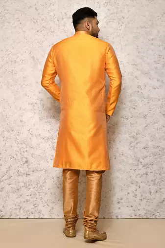 Ranak Yellow Art Silk Kurta Pajama
