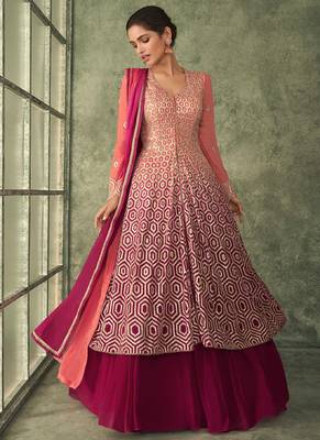 Onion Pink Georgette Embroidery Anarkali Salwar Kameez 1