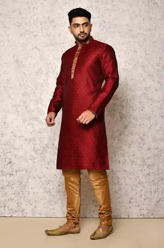 Ranak Maroon Art Silk Kurta Pajama