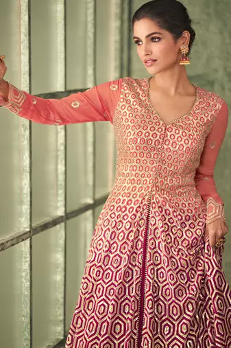 Onion Pink Georgette Embroidery Anarkali Salwar Kameez