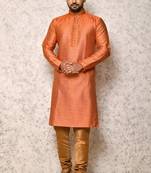 orange cotton & jacquard kurta pajama set
