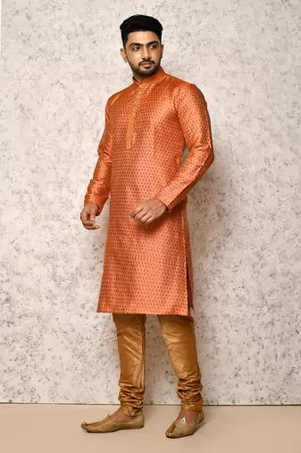 orange cotton & jacquard kurta pajama set