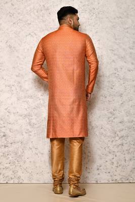 orange cotton & jacquard kurta pajama set 3