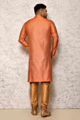 orange cotton & jacquard kurta pajama set