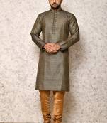 Ranak Black Cotton & Jacquard Kurta Pajama