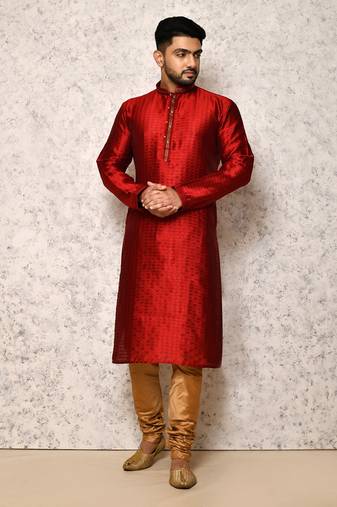 Ranak Maroon Art Silk Kurta Pajama