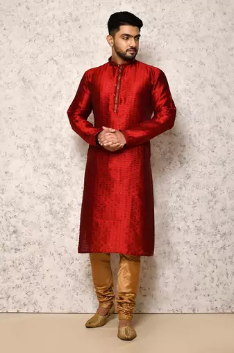 Ranak Maroon Art Silk Kurta Pajama