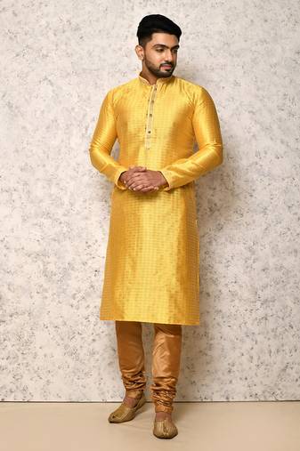 Ranak Yellow Art Silk Kurta Pajama