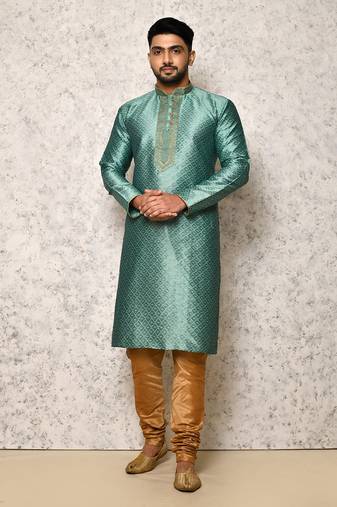 Ranak Rama Green Art Silk Kurta Pajama
