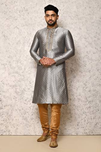 Ranak Grey Art Silk Kurta Pajama