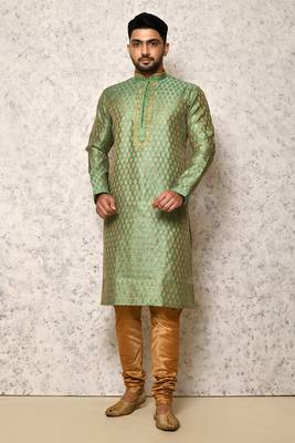 Ranak Rama Green Art Silk jacqurad Kurta Pajama 1