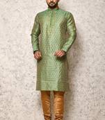 Ranak Rama Green Art Silk jacqurad Kurta Pajama