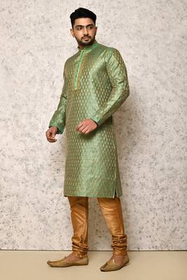 Ranak Rama Green Art Silk jacqurad Kurta Pajama 2
