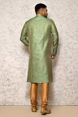 Ranak Rama Green Art Silk jacqurad Kurta Pajama 3