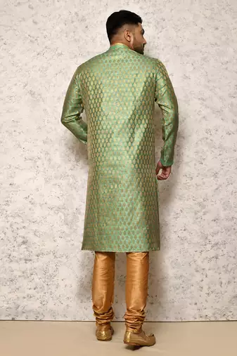 Ranak Rama Green Art Silk jacqurad Kurta Pajama