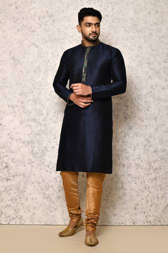 Ranak Navy Blue Art Silk Kurta Pajama