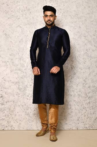 Ranak Navy Blue Art Silk Kurta Pajama