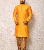 Ranak Yellow Art Silk Kurta Pajama