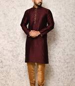 Ranak Wine Art Silk Kurta Pajama