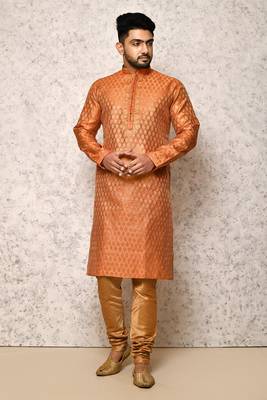 Ranak Orange Art Silk Kurta Pajama 1