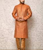 Ranak Orange Art Silk Kurta Pajama