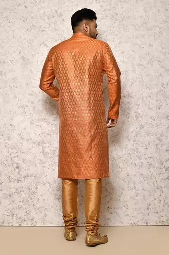 Ranak Orange Art Silk Kurta Pajama