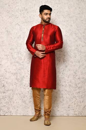 Ranak Maroon Art Silk Kurta Pajama