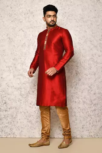 Ranak Maroon Art Silk Kurta Pajama