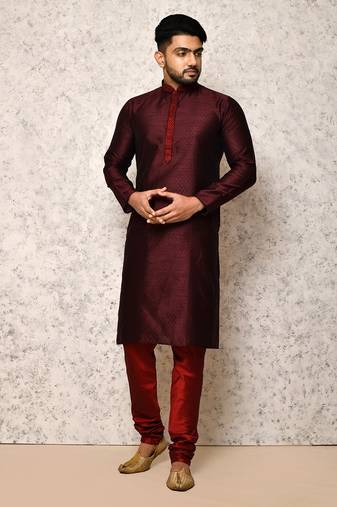 Ranak Wine Art Silk Kurta Pajama