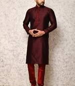 Ranak Wine Art Silk Kurta Pajama