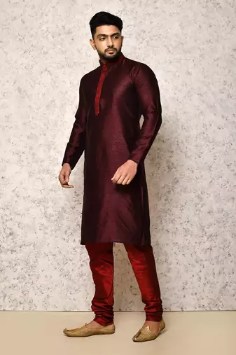 Ranak Wine Art Silk Kurta Pajama