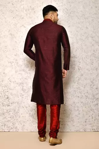 Ranak Wine Art Silk Kurta Pajama