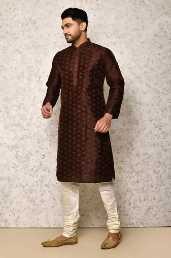 Ranak Brown Art Silk Kurta Pajama