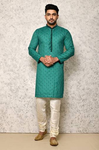 Ranak Sea Green Cotton & Jacquard Kurta Pajama